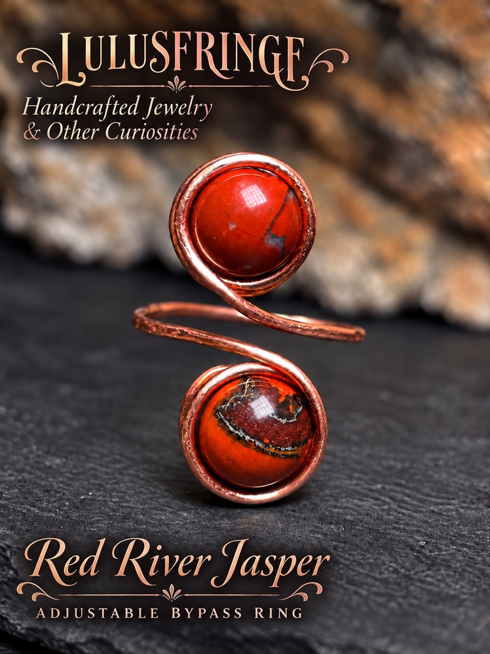 Artisan Red River Jasper Copper Adjustable Bypass Ring